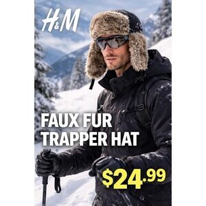 H&M Classic Faux Fur Trapper Unisex Hat Quilted Lined Ear Flaps OSFM Brown
